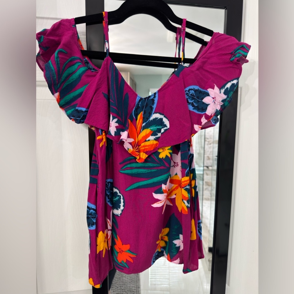 Old Navy Vibrant Floral Ruffle Blouse